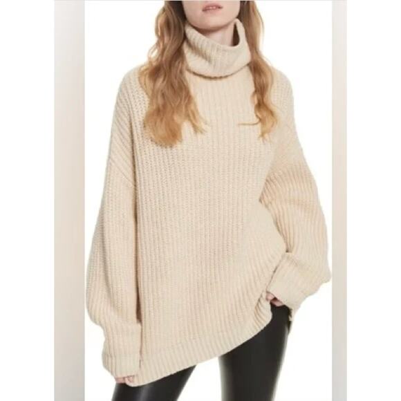 Free People Swim Too Deep Sweater Turtleneck Neutral Cream Oversized Cozy- L - Picture 1 of 7